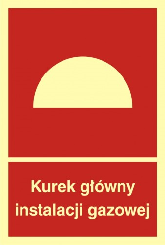 Znak kurek główny instalacji gazowej 22,2x15cm, płyta sztywna, świecący,