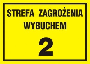 Tablica strefy zagrożenia strefa zagrożenia wybuchem 2 15x21cm, na płycie sztywnej 