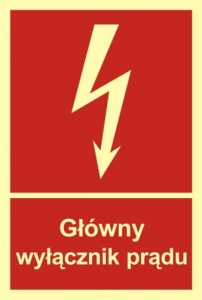Znak główny wyłącznik prądu, płyta sztywna, świecący