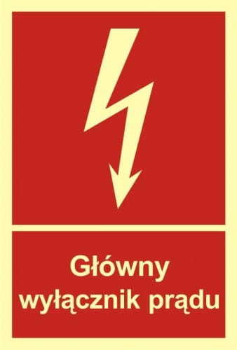 Znak główny wyłącznik prądu, płyta sztywna, świecący