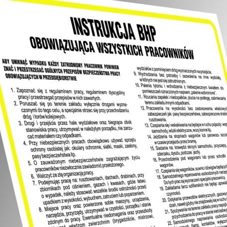 Instrukcja BHP zasad bezpieczeństwa eksploatacji urządzeń i instalacji elektrycznych 35x24,5cm, płyta sztywna 