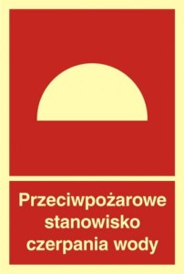Znak przeciwpożarowe stanowisko czerpania wody 22,2x15cm, płyta sztywna, świecący