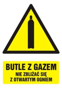 Znak butle z gazem nie zbliżać się z otwartym ogniem 14,8x10,5cm, płyta sztywna