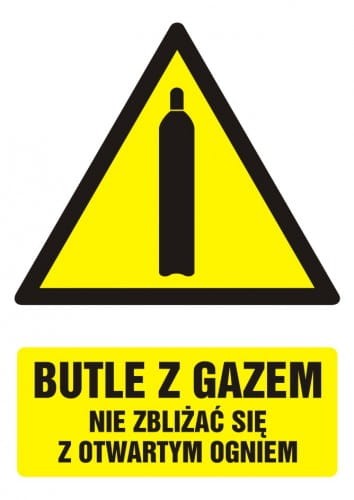 Znak butle z gazem nie zbliżać się z otwartym ogniem 14,8x10,5cm, płyta sztywna