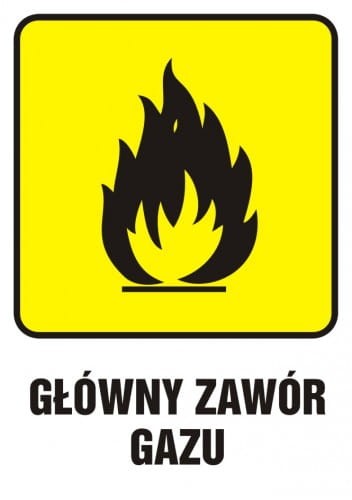 Znak główny zawór gazu 14,8x21cm, płyta sztywna