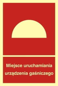 Miejsce uruchamiania urządzenia gaśniczego 22,2x15cm, płyta sztywna, świecący,